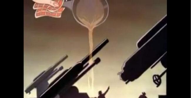 베이컨 기름을 모아 폭발물을 만들자는 디즈니 만화영화의 한 장면.