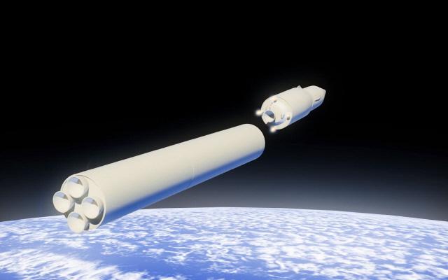 러시아가 차세대 슈퍼무기의 하나로 공개한 극초음속 미사일 ‘아방가르드’가 추진 로켓에서 떨어져 나가는 모습을 보여주는 컴퓨터 시뮬레이션.  연합뉴스